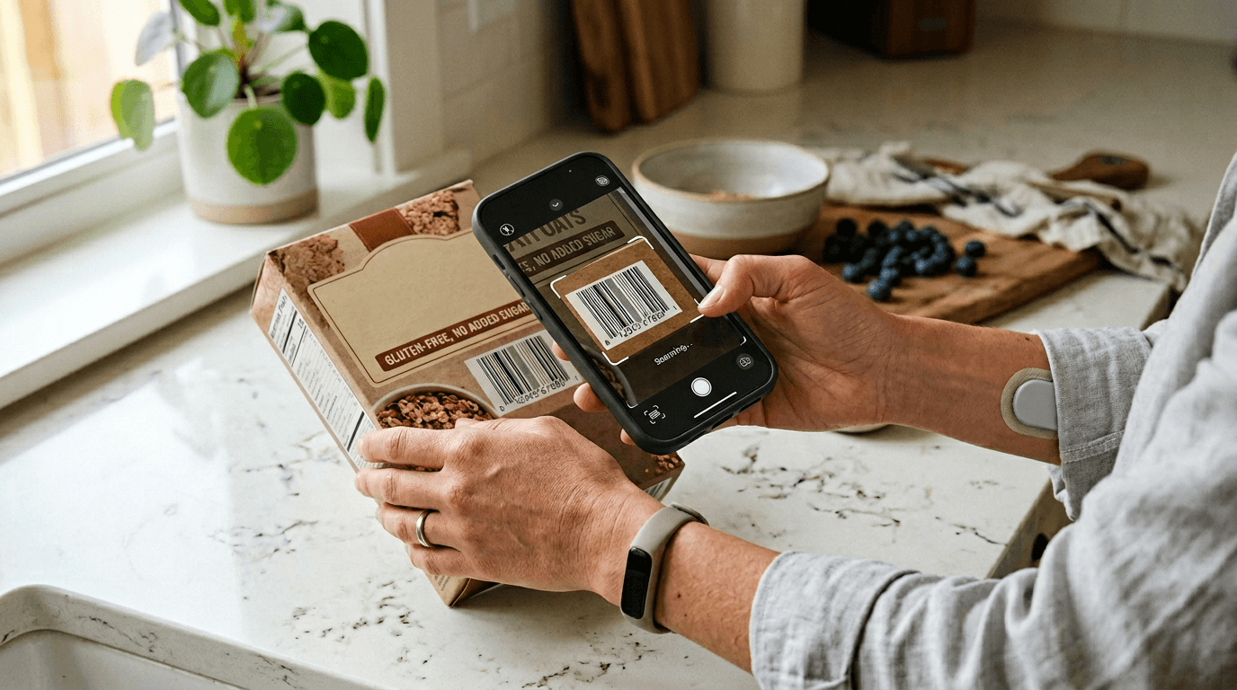 Smartphone scanning a product barcode
